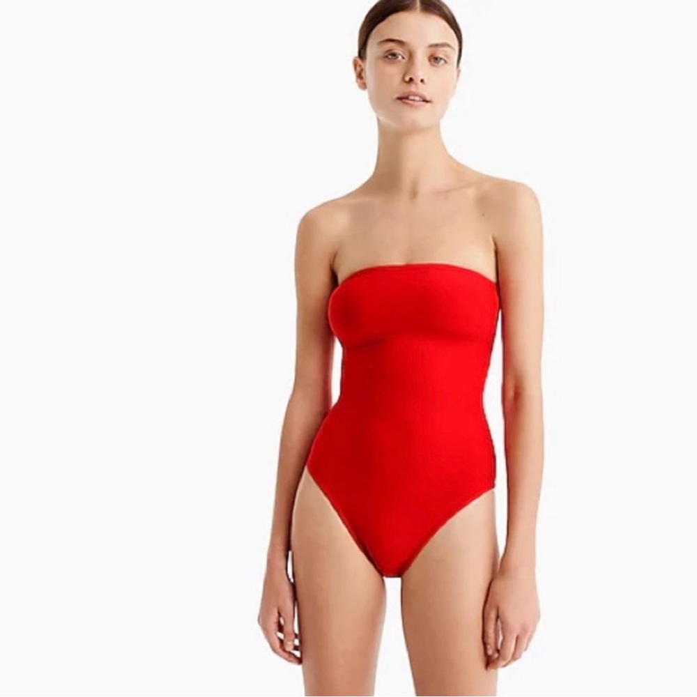 JCrew Cross-Back JCrew Bandeau One-Piece Swimsuit Color Red Size 12